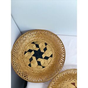 6 Vintage China Wicker Plate Holders With Colored 6 Point Star In The Middle